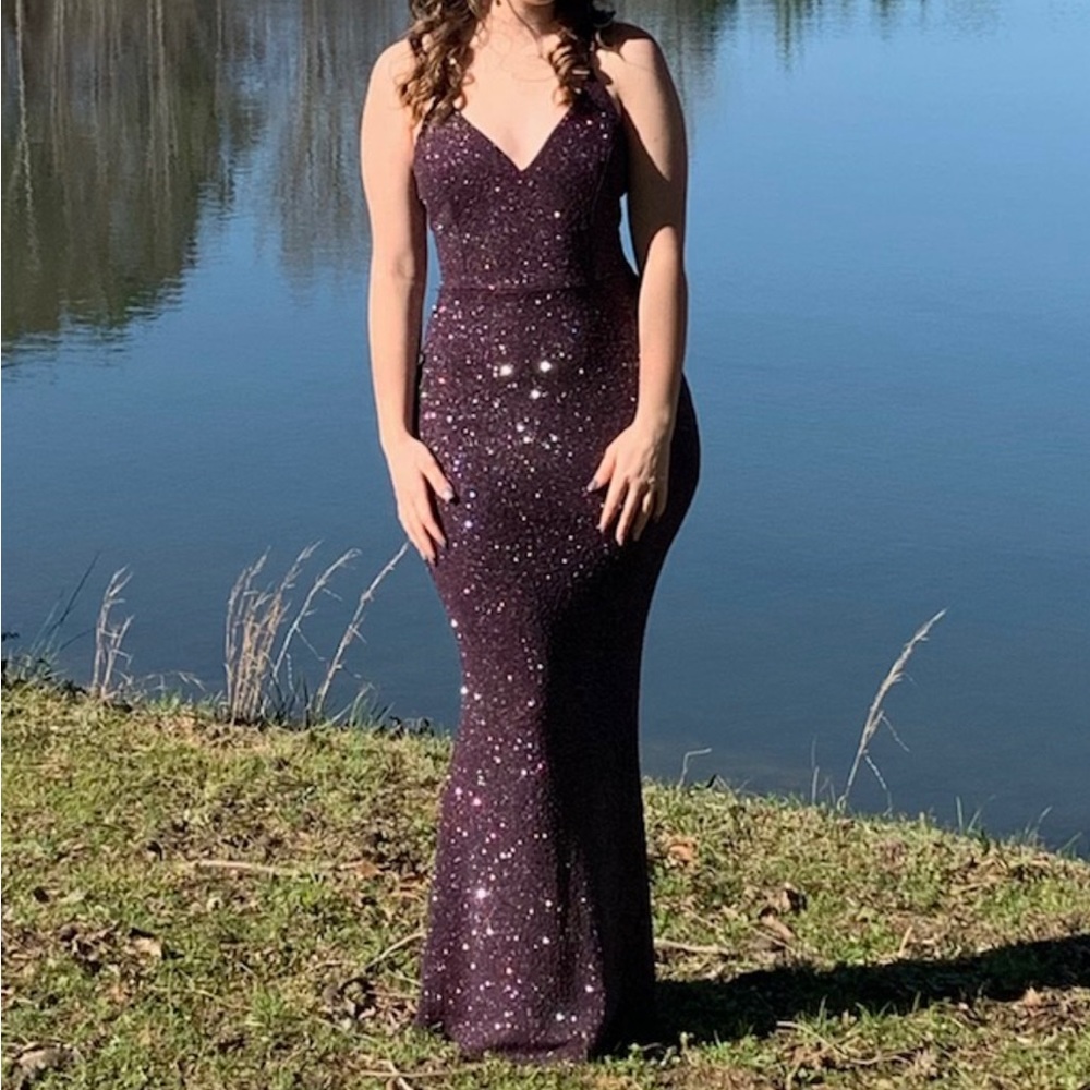 Sparkly purple cross strap fitted dress